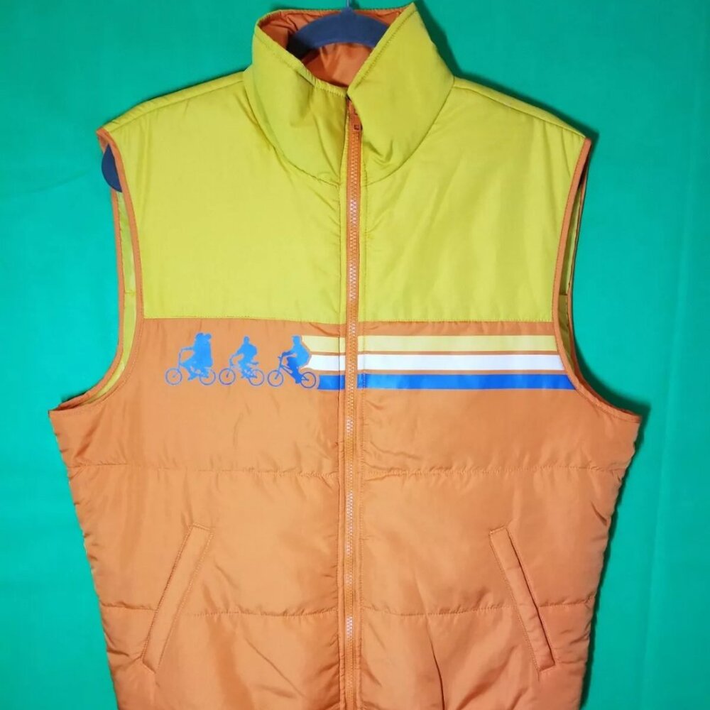Stranger Things Puffer Vest Men L Retro Color Block Orange Yellow Netflix
